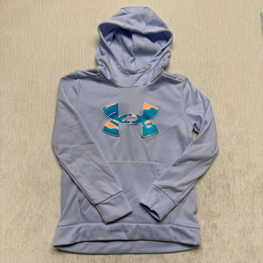 Under Armour Iridescent Hoodie Youth Medium Purple Graphic Logo Fleece Lined